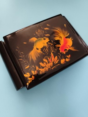 Alte Lackdose Dekor Goldfische Asiatischer Stil Vintage