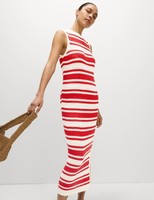 M&S Womens Multi Coloured Cotton Maxi Knitted Striped Midi Women Dress