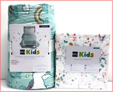 5 Pieces - UNICORN Quilt Comforter  Sheet Set - Unicorns  Rainbows - TWIN