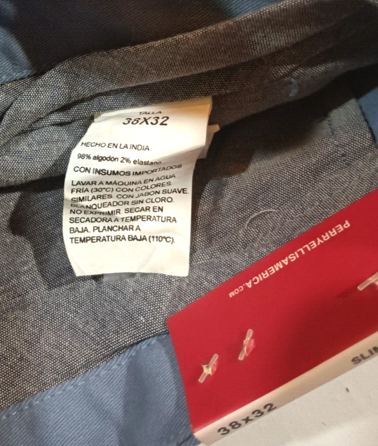 Perry Ellis America Pants Mens 38x32 Blue Slim Tapered Fit Chino Slash