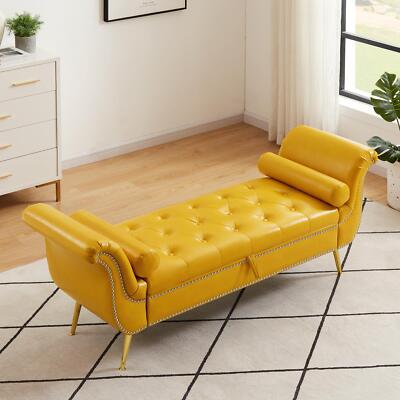 Yellow PU Leather Upholstered Ottoman Lounge Ottoman Flip Top