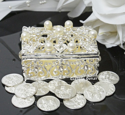 CEREMONIA DE BODA ARRAS DE BODA 13 MONEDAS ELEGANTE ARRAS NUPCIAL PLATA Caja de Alambre Perla - Imagen 8 de 8