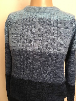 Vintage 80s CHARTWELL CREWNECK SWEATER Striped Shades Of Blue Medium