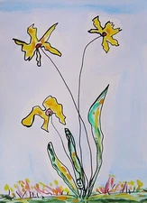 Original FLOWER Self Taught Naive Folk Outsider Mary Carol art MCW Primitive 