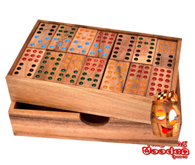  Domino 9 small Legespiel 55 Dominosteine farbige Punkte Doppel 9 Domino Holzbox