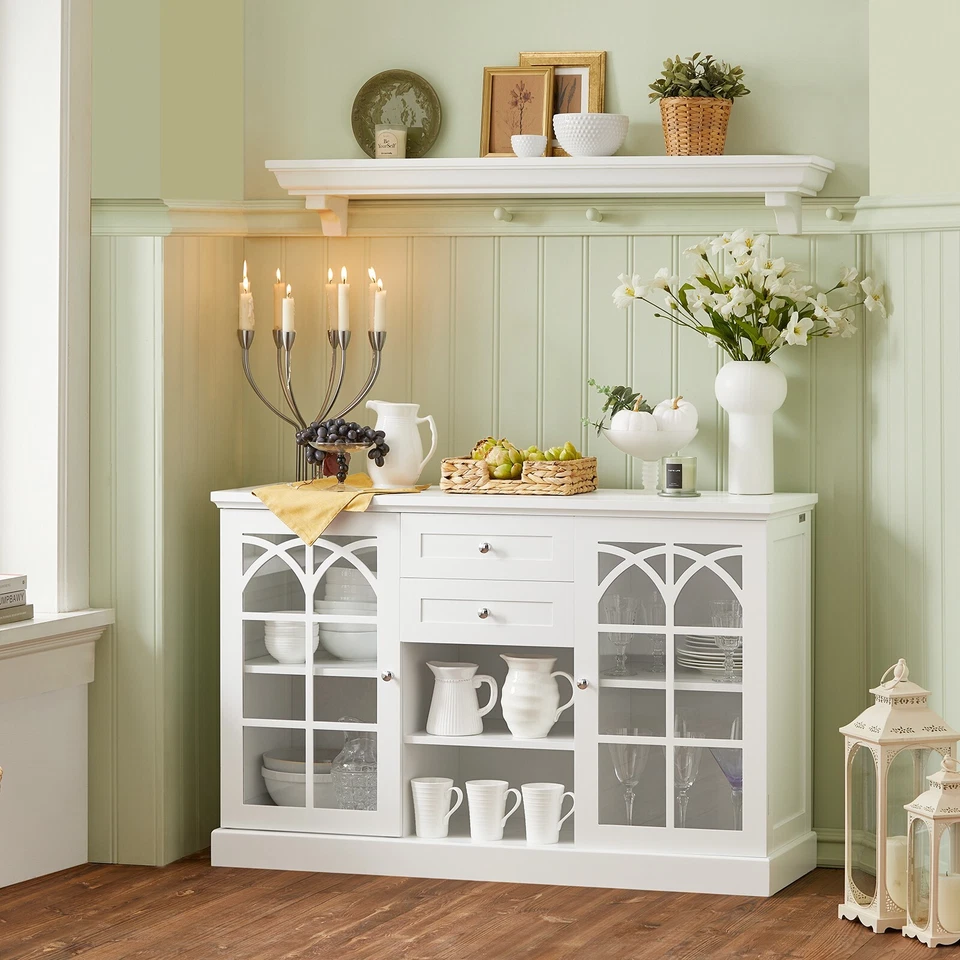 SoBuy Sideboard mit 2 Glastüren und 2 Schubladen Küchenschrank Buffet FSB79-W - Bild 2 von 4