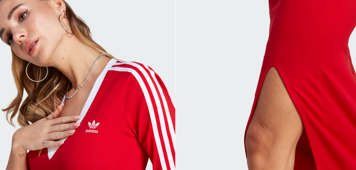 adidas 3 stripe dress red