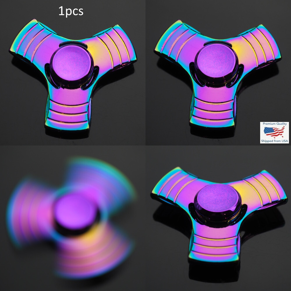 Tri Design Hand Fidget SIGN Spinner EDC Neon Rainbow Cool Spinner