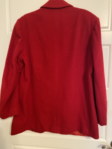 Vtg LAND'S END WOOL / CASHMERE BLEND WOMENS SOLID RED JACKET BLAZER SZ 14 Lined - Picture 2 of 14
