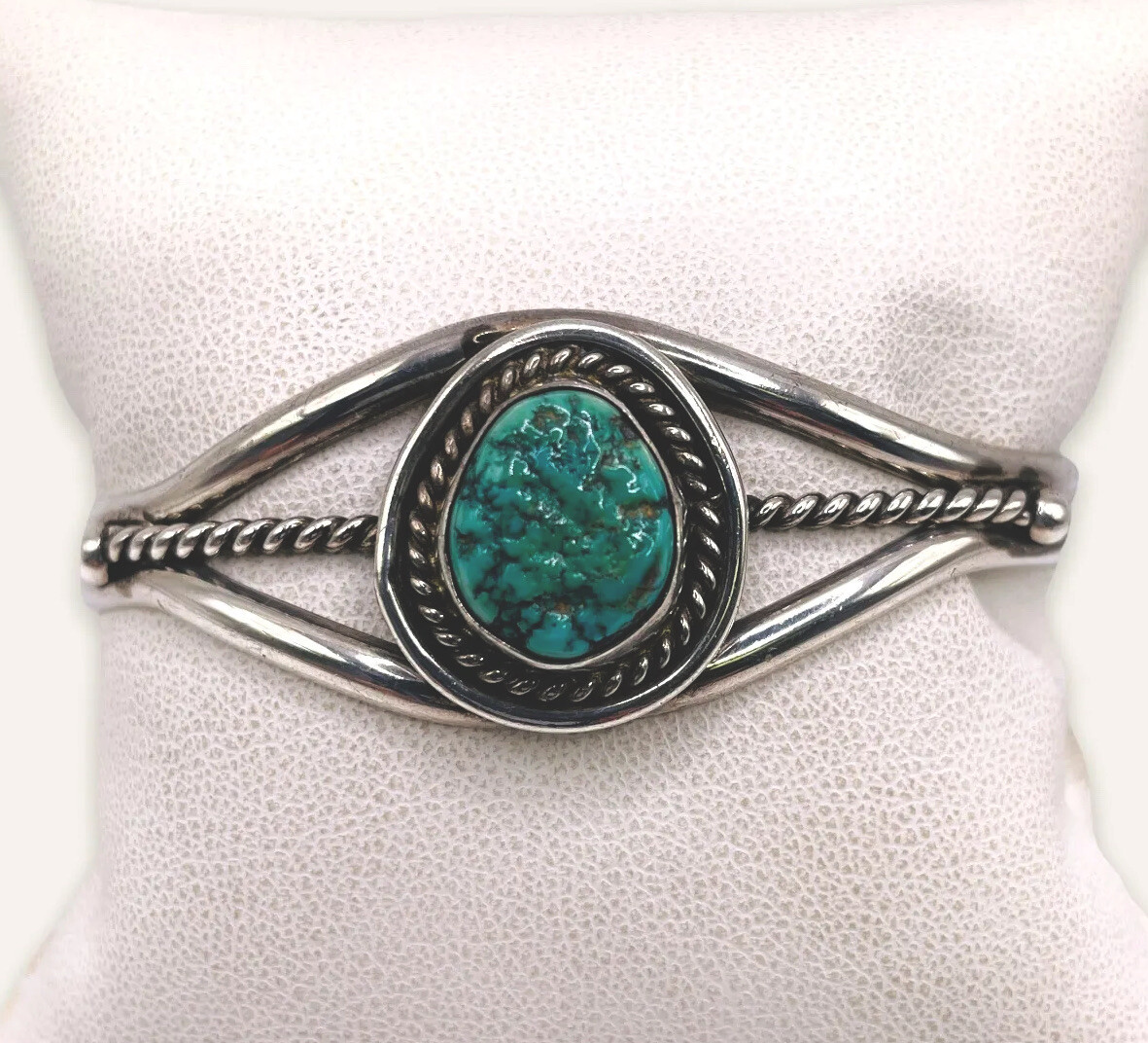 925 Solid Sterling Silver Turquoise Cuff Woman Ba… - image 5