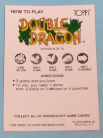 1989 Topps Nintendo Double Dragon Screen 6 Scratch-Off #6  Vintage NES