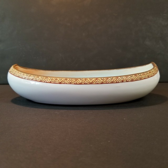 Nippon Hand Painted Moriage Porcelain Boat Canoe Shaped Dish Windmill