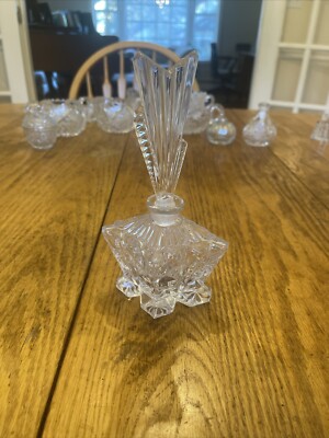 Vintage Art Deco Style Cut Crystal Perfume Bottle with Topper With