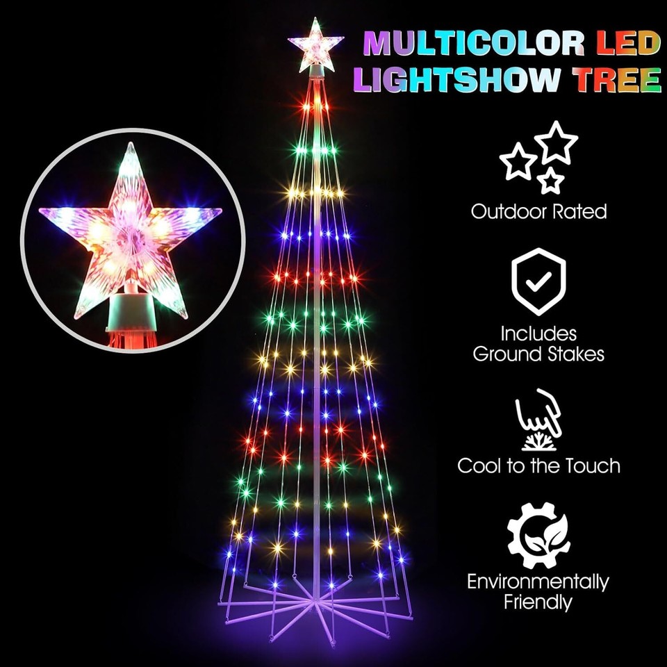 6FT Multicolor LED Animated Outdoor Christmas Tree w/8 Modes for Xmas