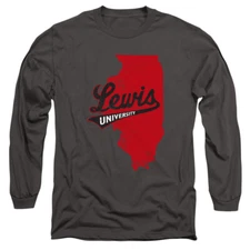 Lewis University Adult Long Sleeve T-Shirt State Shape, Charcoal, S-3XL