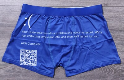 Windows Blue Screen Underwear Mens Small 28-30 Blue Rick Roll QR Code Gift