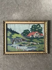 Vintage Embroidery Handmade Picture Framed 56 43cm Large Needlepoint Stitch Home
