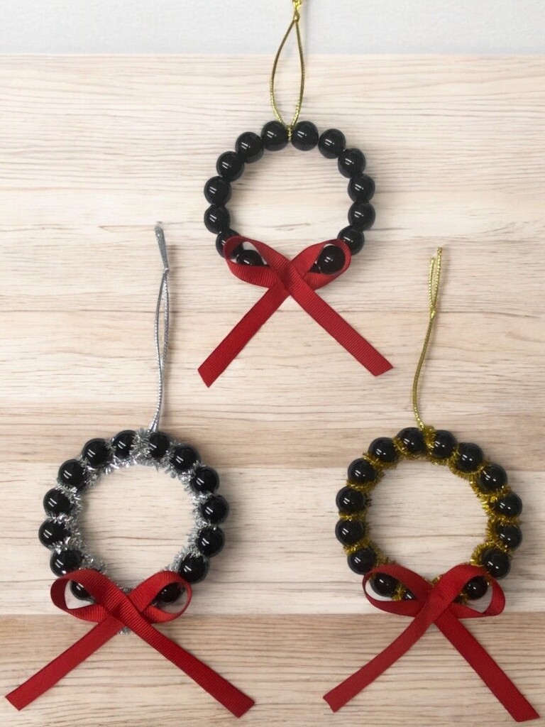 14MM BLACK Pearls MINI Wreath Tree Ornament 3-1/4