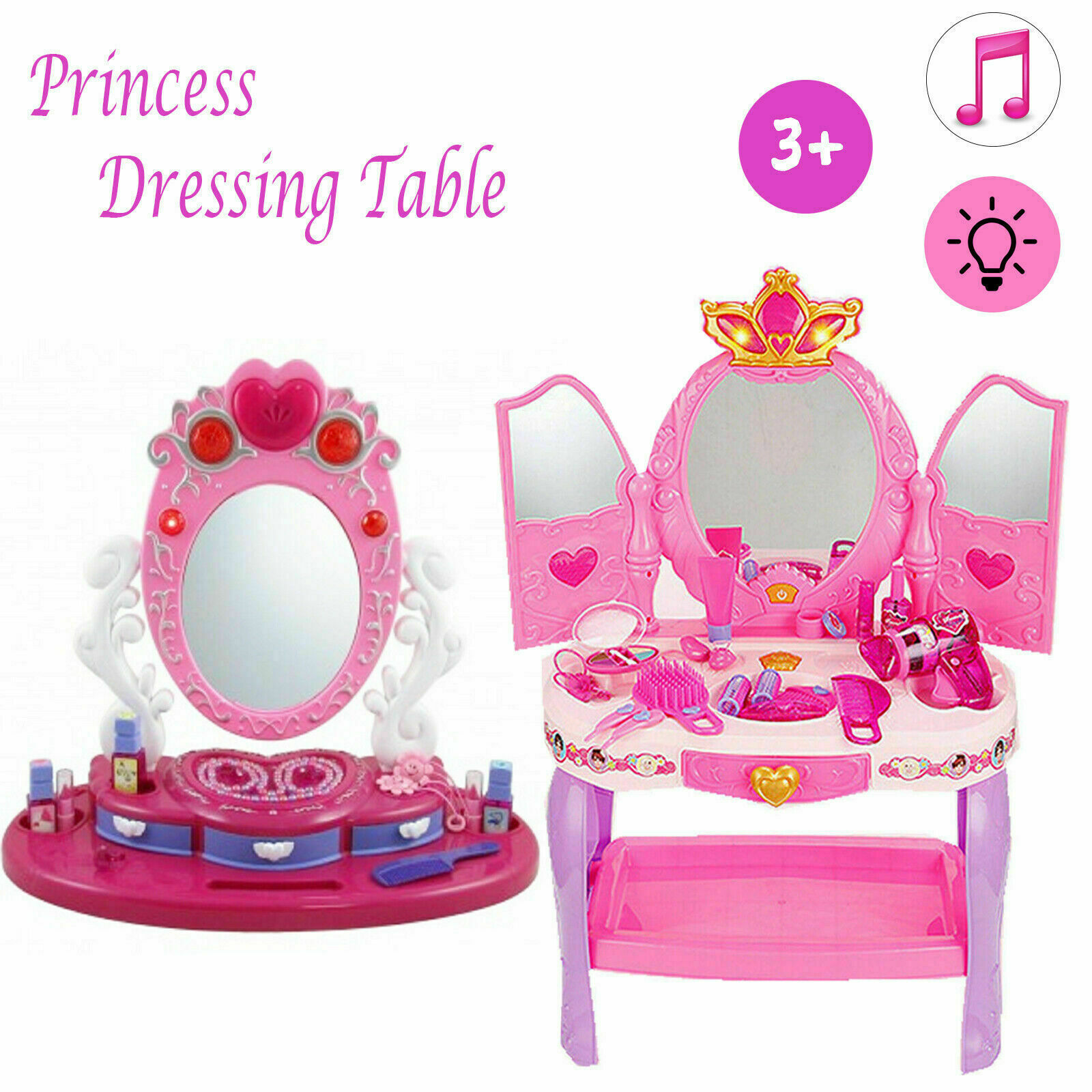 Girls Dressing Table Toy Make Up Desk With Stool Pink Play Set Kids Childrens eBay