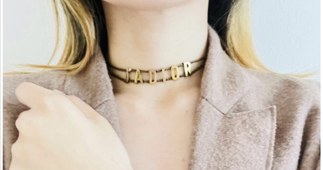 Dior Necklace J'ADIOR Vintage Chain Choker Metal Gold Bronze CD