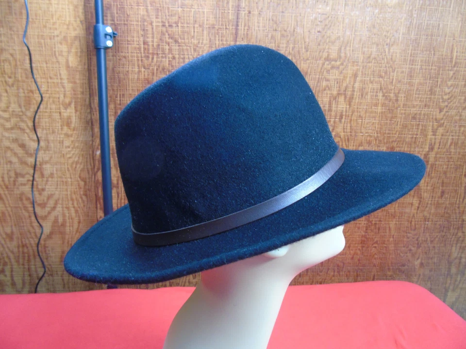 Sombrero de Panamá D&Y de fieltro de lana negro con banda de cuero talla única para la mayoría Foto 3 de 4