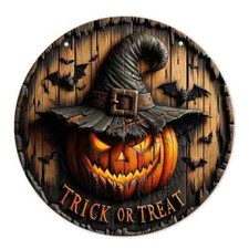 Halloween Wooden Wreath Logo Retro Pumpkin Head Horror Art Decoration, Home Gard