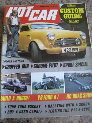 HOT CAR NOV 1972 CUSTOM GUIDE CHOPPED MIN CHROME PILOT BUILD A BUGGY V8 FORD