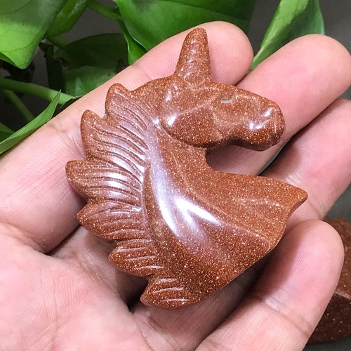 1pc Natural red gold sand unicorn skull quartz crystal carved reiki healing 2'' - Picture 2 of 9