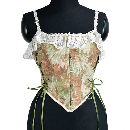 High Quality Women French Vintage Print Halter Bandage Floral Corset Sexy Party - Picture 1 of 14