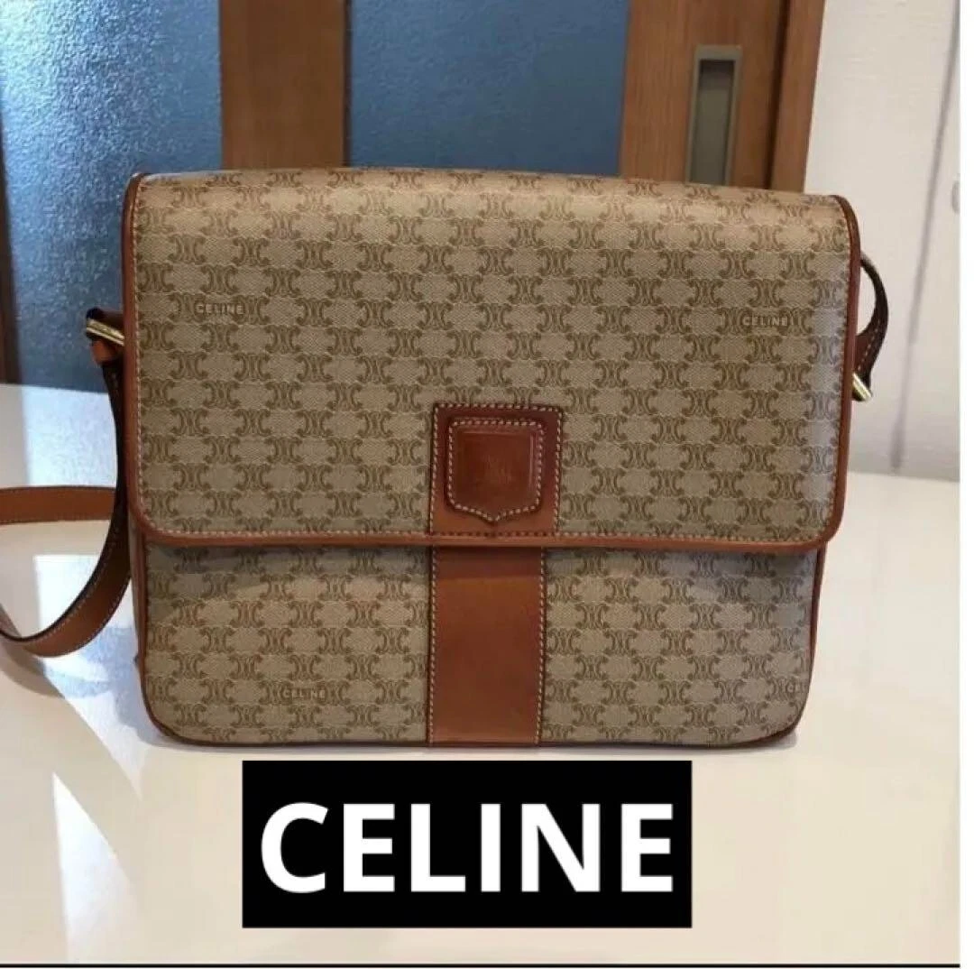 Old Celine Macadam Shoulder Bag Brown Vintage 100% Authentic from Japan