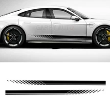 2x Universal Black Car Side Skirt Sport Racing Stripes Vinyl Decal Sticker Badge