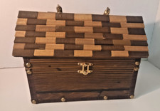 Vtg 1970's Wooden Purse Handbag Log Cabin Shape- Hand Made with Mirror