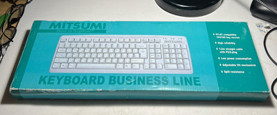 Vtg Mitsumi Keyboard Business Line White PC-AT 104/105 Key PS/2 Plug Wired NIB