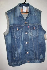 Levis Vest Men's XL Cut Off Sleeve Copper Buttons Denim Trucker New W/ Tag