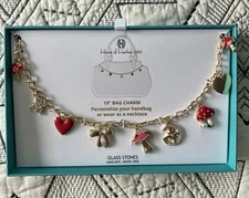 NWT House of Harlow 1960 19” Bag Charm /Necklace Glass Stones,Hearts, Bow Charm