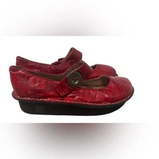 Alegria Paloma Shoe Mary Jane Leather Croc Print Red Women 39 US 9.5