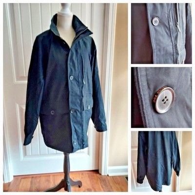 London Fog Rain Jacket Mens XL Black Zip Button Front Lightweight Parka Coat
