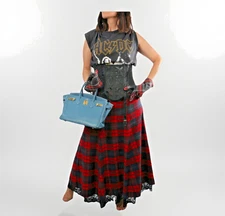 Vintage The J Peterman Company Plaid Skirt Lace Underlay Trim 100% Cotton Size 8