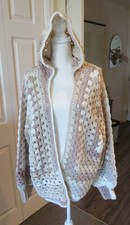 Handmade Crochet HOODED CARDIGAN Beiges & Tan...