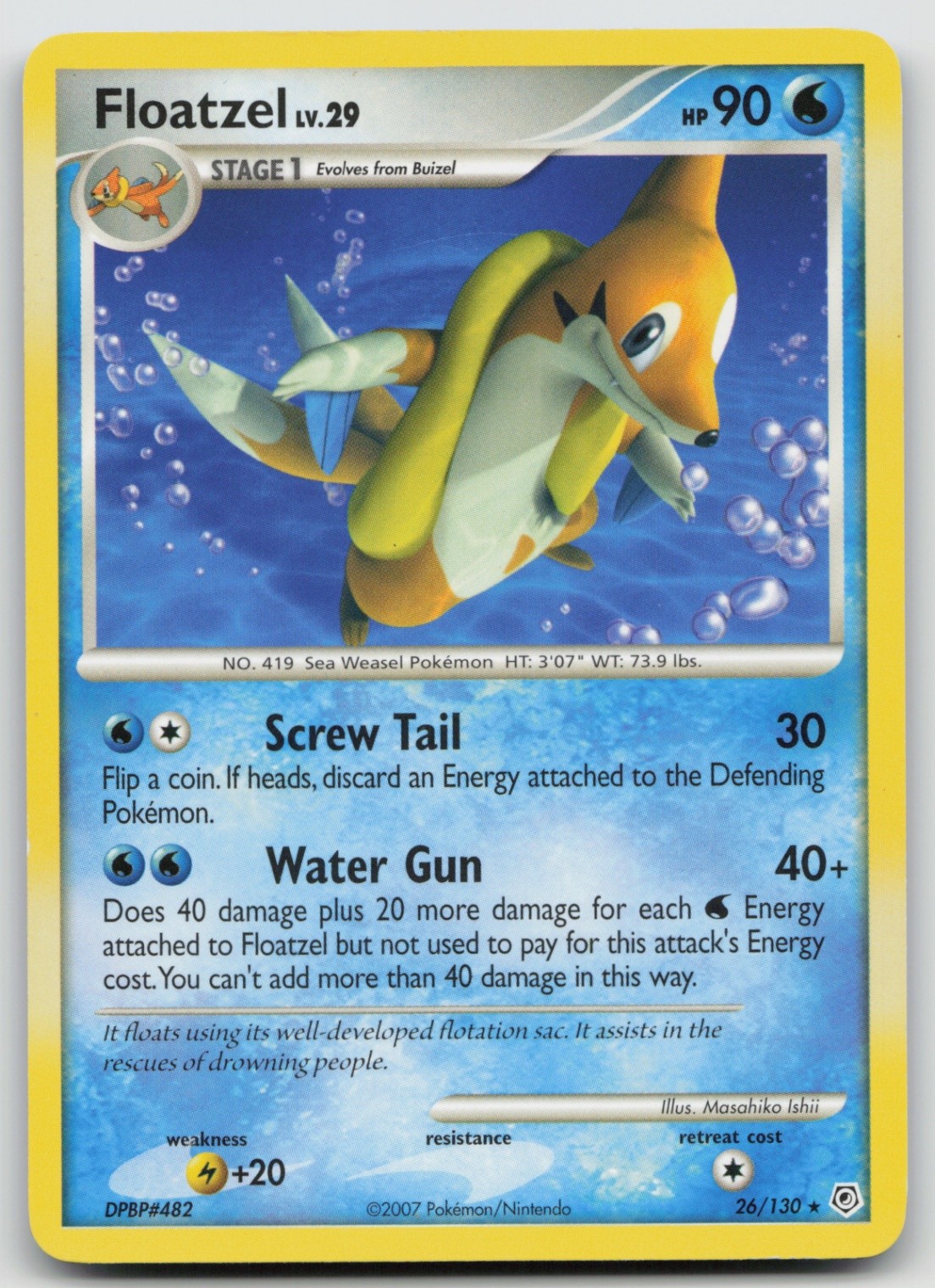 Pokemon Card Floatzel Rare Diamond and Pearl 26/130