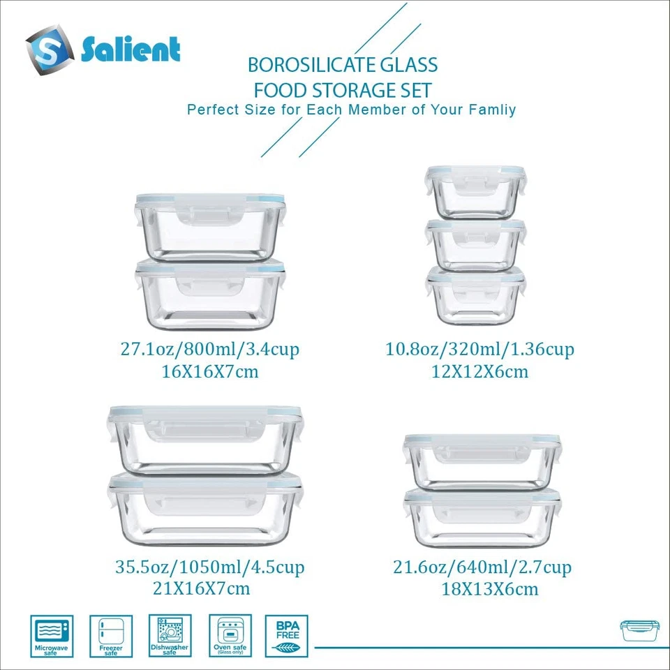 18 Piece Glass Food Storage Containers with Lids, Glass Meal Prep Containers, Fo - Image 2 of 4
