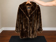 Women’s Dennis Basso Faux Fur Coat Brown Size Medium Excellent Condition