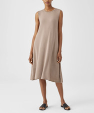 Eileen Fisher Women's Barley Fine Jersey Crew Neck Calf Length Dress Sz S