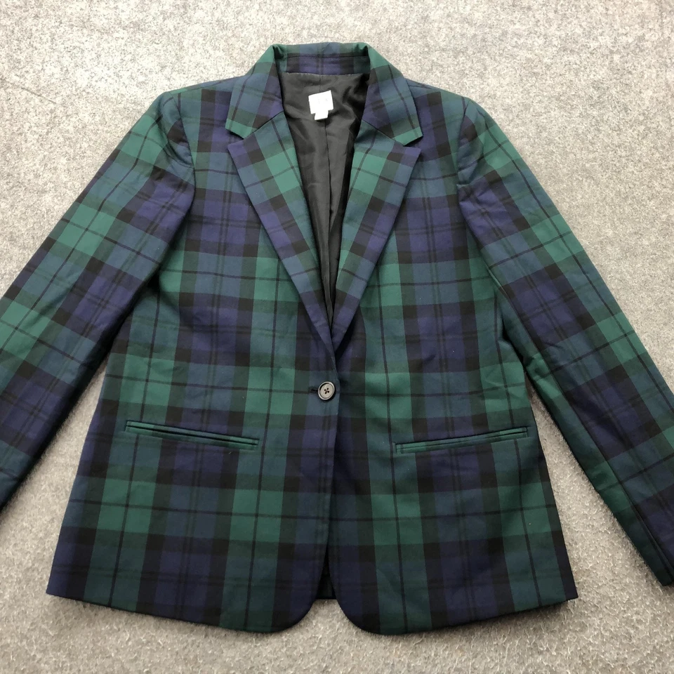 Blazer J Crew Mujer 8 Verde Azul Marino Negro Reloj Cuadros Tartán Chaqueta Preppy Clásico Foto 2 de 4