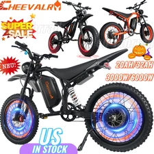 6000W Motor Electric Dirt Bike Mountain Motorcycle 60V 32AH Battery 60MPH E bike