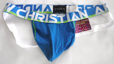 Andrew Christian Almost Naked Anatomically Correct Pouch Blue Jockstrap LARGE