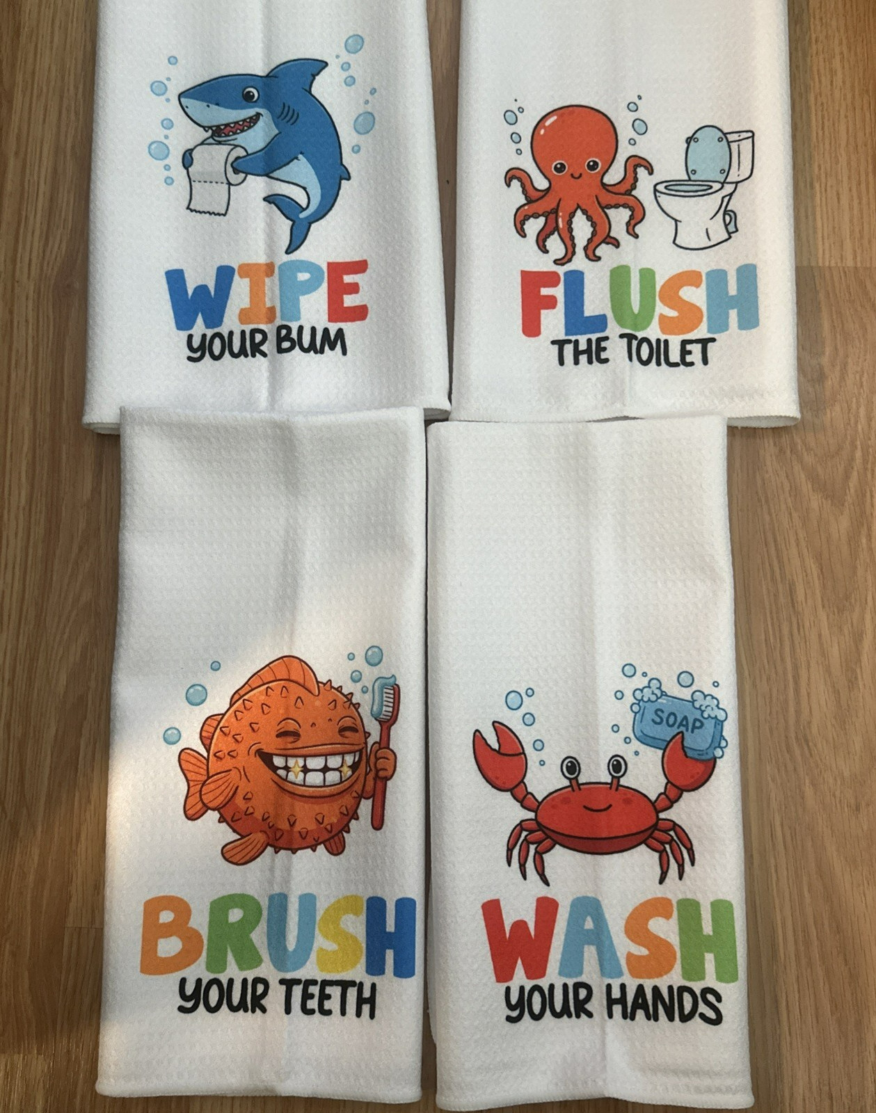 Set Of Hand Towels Tea Towels 16&times;24 Inch Bathroom Funny Sea