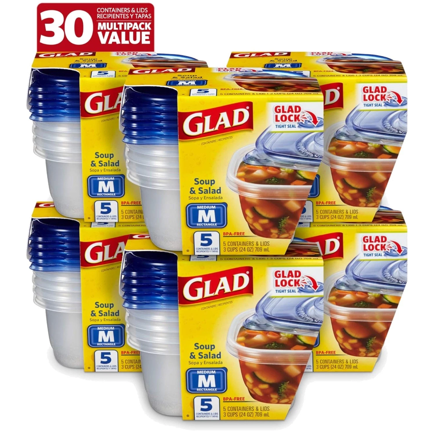 Ware 24 Oz Food Storage Containers, Leak Resistant, 5 Count