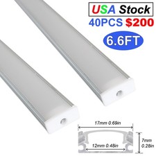 40 Pack 3.3FT 6.6FT Led Channel Aluminum Profile U Shape for Led Strip Lights