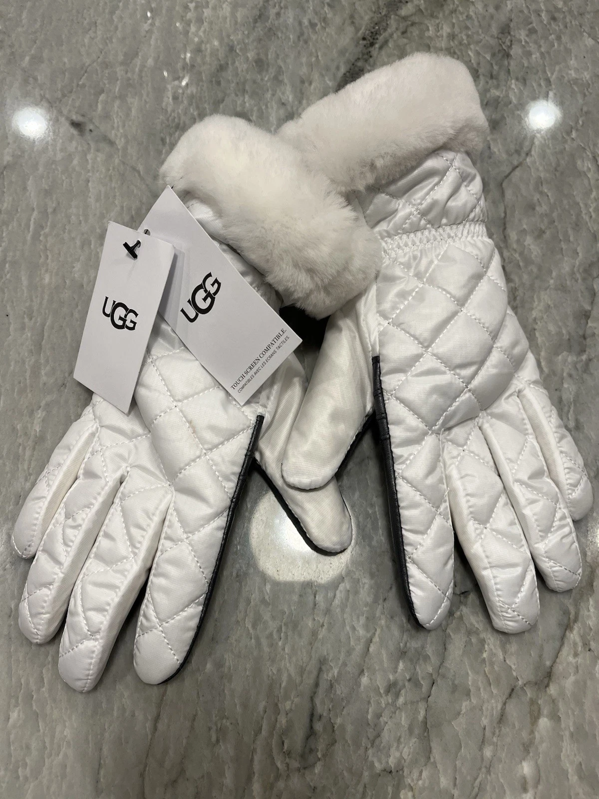 Ugg Quilted Shearling All Weather White Gloves Touch Compatible Size S/M NWT